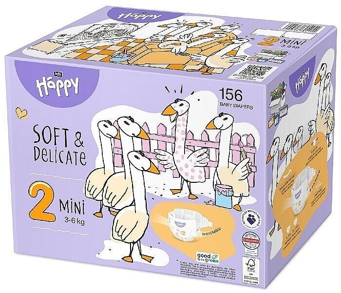 Baby Diapers 3-6 kg, size 2 Mini, 156 pcs - Bella Baby Happy Soft & Delicate — photo N1