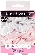 Satin Scrunchies, pink and white, 4 pcs - Brushworks Pink & White Satin Scrunchies — photo N1