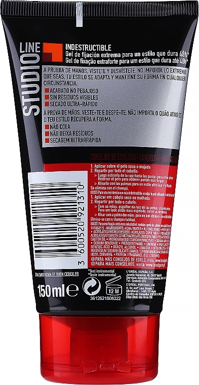 Hair Gel "Xtreme Hold" - L'Oreal Paris Studio Line Indestructible Gel — photo N2