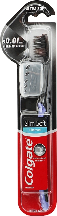 Silk Threads Charcoal Toothbrush, black-purple - Colgate Slim Soft Toothbrush — photo N1