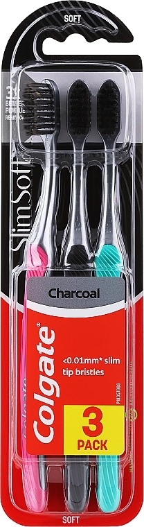 Soft Toothbrushes, pink+black+turquoise - Colgate Slim Soft Blue — photo N1