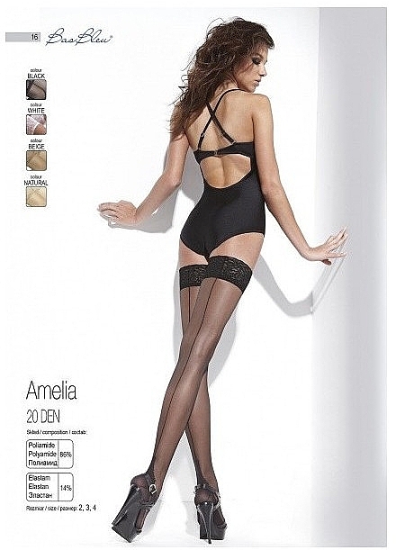 Amelia Elastic Lace Top Stockings, 20 Den, nude - Bas Bleu — photo N1