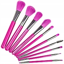 Neon-Pink Makeup Brush Set, 10 pcs. - Beauty Design — photo N1