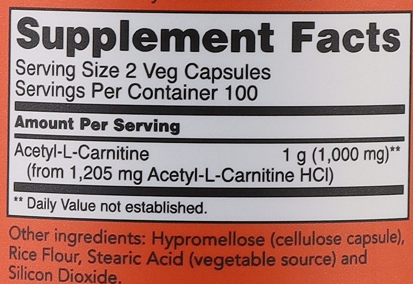 Food Supplement "Carnitine", capsules, 500mg - Now Foods Acetyl-L-Carnitine — photo N6