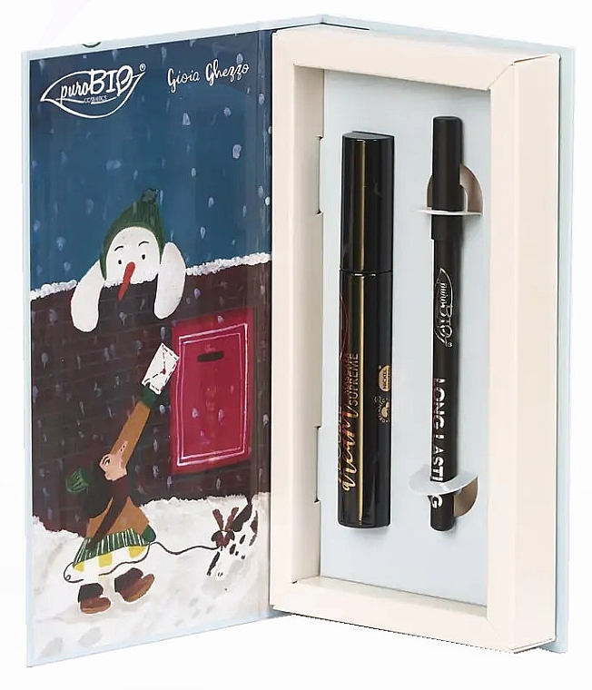 The Snowman Set - PuroBio Cosmetics Christmas Box The Snowman (mascara/11ml + eye/pencil/1.3g) — photo N11