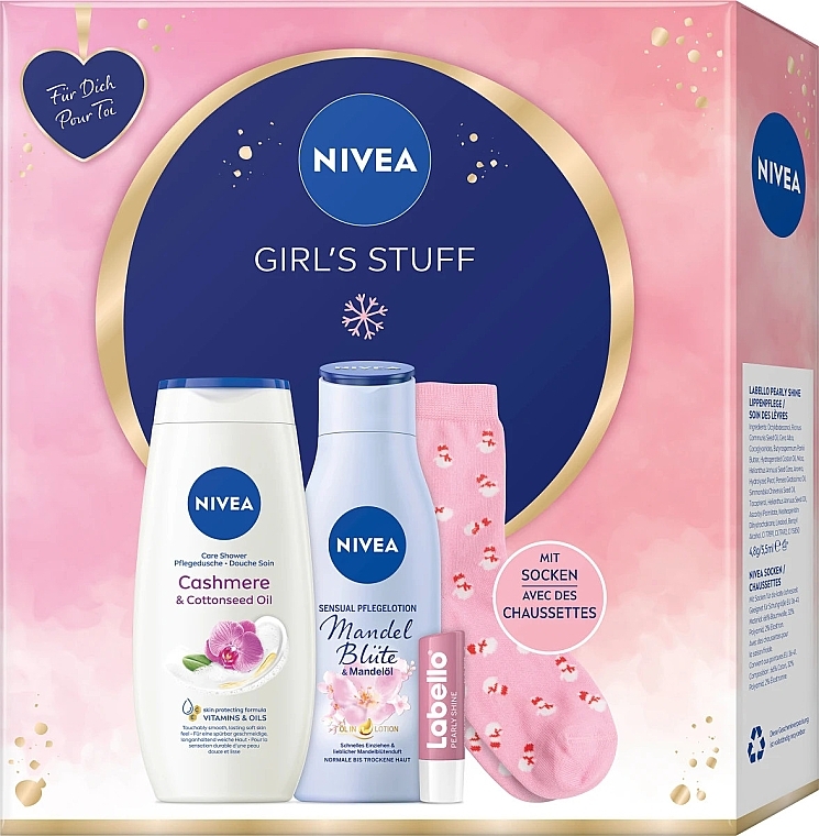 キット - NIVEA Girl's Stuff (sh/gel/250ml + b/lotion/200ml + lip/balm/5,5ml + socks) — photo N2