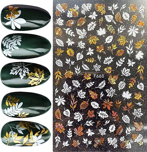 Self-Adhesive Nail Stickers "Autumn Leaves", F660 - Deni Carte — photo N2