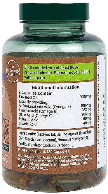 Flaxseed Oil, 2000 mg - Holland & Barrett High Strength Cold Pressed Flaxseed Oil 2000mg — photo N14