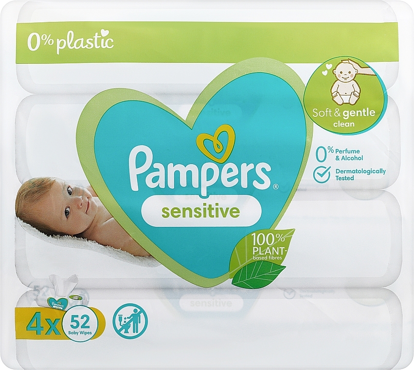 Baby Wet Wipes, 4x52 pcs - Pampers Sensitive — photo N2