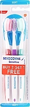 Fragrances, Perfumes, Cosmetics Toothbrush Set, 3 pcs, Red + Purple + Green - Sensodyne Sensitive Toothbrush 2+1 Pack