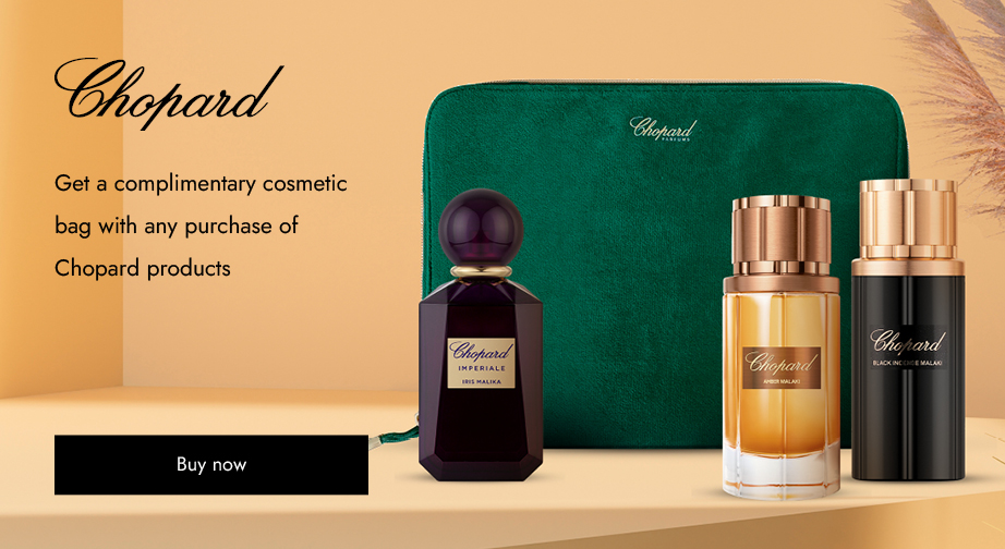 Get a complimentary cosmetic bag with any purchase of Chopard products