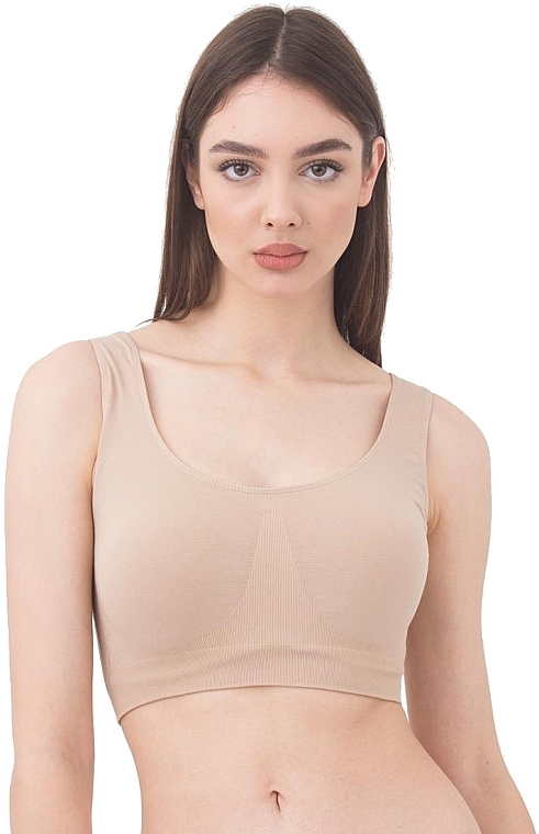 Seamless Tank Top with Wide Straps, naturale - Giulia — photo N1