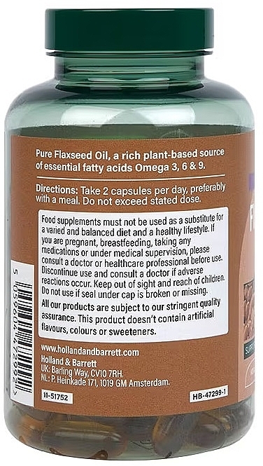 Flaxseed Oil, 2000 mg - Holland & Barrett High Strength Cold Pressed Flaxseed Oil 2000mg — photo N17
