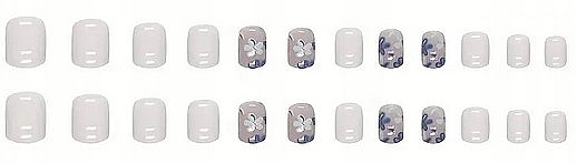 Square Nail Tips, blue flowers, 24 pcs. - Deni Carte Nails 7134 — photo N2