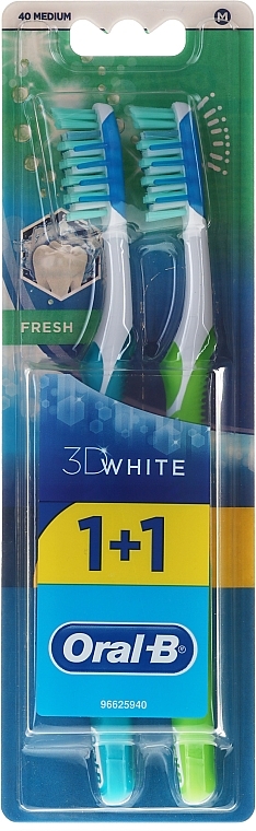 Toothbrushes Set, 40 Medium, turquoise+green - Oral-B 3D White Fresh 40 Medium 1+1 — photo N1