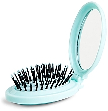 Fragrances, Perfumes, Cosmetics Hair Brush with Mirror, turquoise - IDC Institute Pocket Pop Out Brush With Mirror