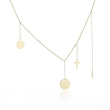 Gold-Plated Stainless Steel Necklace with Pendant Coins & Cross - Ecarla — photo N1
