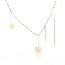 Fragrances, Perfumes, Cosmetics Gold-Plated Stainless Steel Necklace with Pendant Coins & Cross - Ecarla