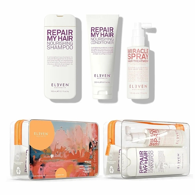 Set - Eleven Australia Repair Holiday Trio (shm/300ml+cond/200ml + h/spray/125ml+bag) — photo N1