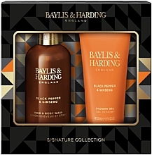 Fragrances, Perfumes, Cosmetics Set - Baylis & Harding Black Pepper & Ginseng Luxury Bathing Duo Gift Set (hair/body/wash/300 ml + sh/gel/200 ml)
