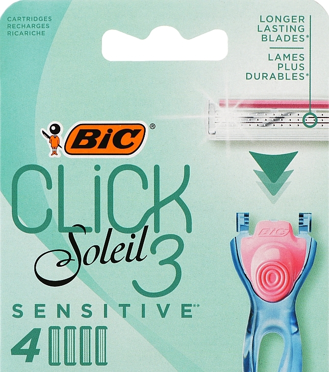 Replaceable Shaving Cassettes, 4 pcs - Bic Click 3 Soleil Sensitive — photo N1