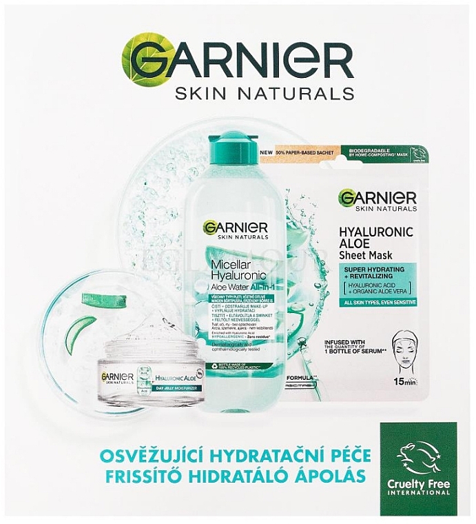 Set - Garnier Skin Naturals Hyaluronic Aloe (micellar/water/400ml + gel/50ml + mask/28g) — photo N1