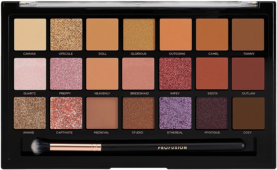 Eyeshadow Palette - Profusion Cosmetics Nude Bliss 21 Shade Palette & Brush — photo N2