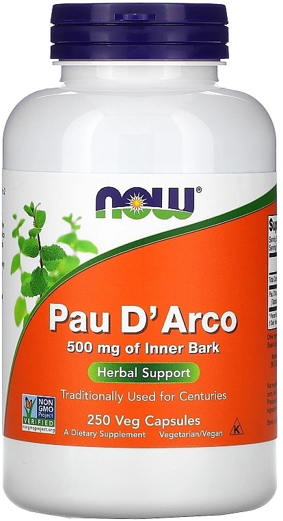 Capsules "Ant Tree Bark" 500 mg - Now Foods Pau D'Arco — photo N2