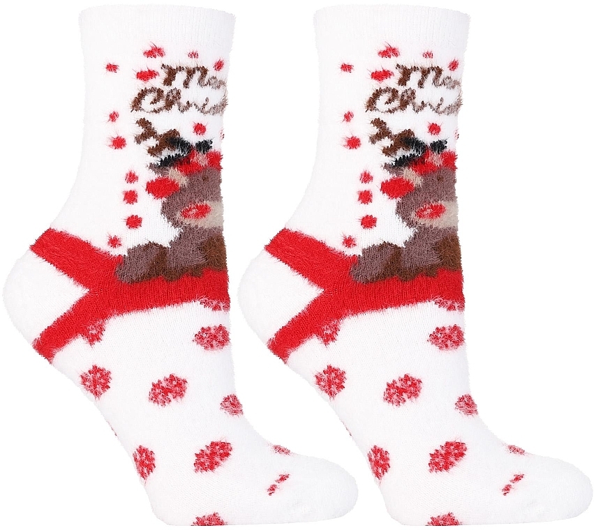 Women Socks with Cristmas Motif 'Deer', white - Moraj — photo N1