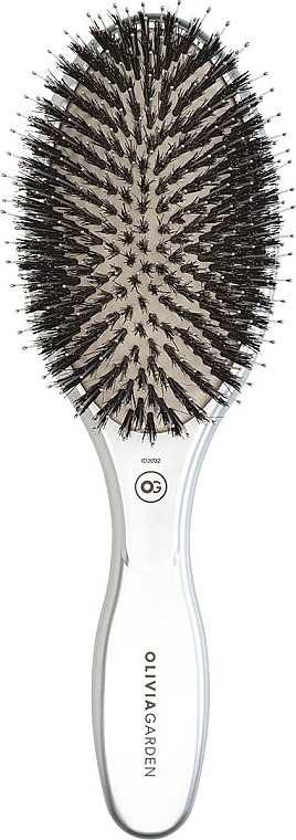Hair Brush - Olivia Garden Expert Care Oval Boar&Nylon Bristles Silver — photo N1