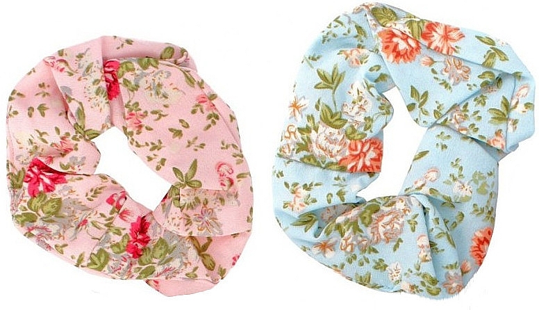 Hair Ties with Floral Print, 23989, pink + blue - Top Choice — photo N1