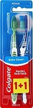 Toothbrush Medium "Extra Clean", blue + green - Colgate Extra Clean Medium — photo N1