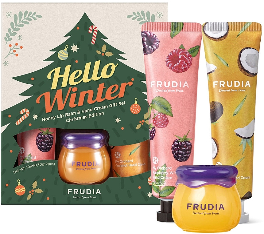 Set - Frudia Hello Winter Honey Lip & Hand Cream Gift Set Christmas Edition (lip/balm/10ml + h/cr/2x30g) — photo N1