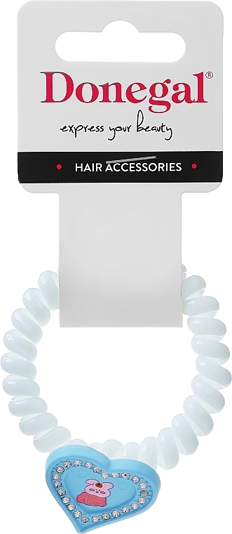 Hair Tie FA-5634+1, light blue with heart - Donegal — photo N1