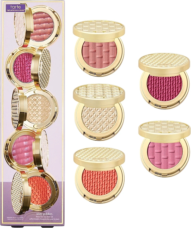 Set - Tarte Cosmetics Stay Golden Amazonian Clay Cheek Set (highl/1,5g + blush/4x1,5g)	 — photo N1