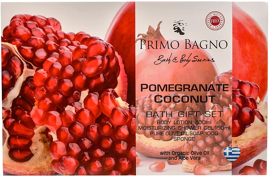 Set - Primo Bagno Pomegranate Coconut Bath Gift Set (b/lot/100ml + sh/gel/150ml + soap/100g + sponge/1pcs) — photo N2