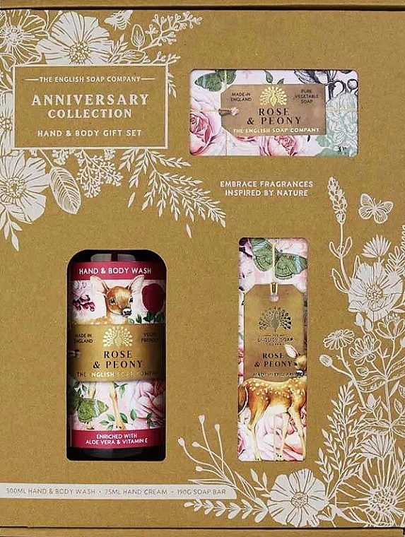 Set - The English Soap Company Anniversary Collection Rose & Peony Hand And Body Gift Box (soap/190g + h/cr/75ml + h/wash/500ml) — photo N1