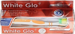 Set "Plaque" with White-Yellow Brush - White Glo Anti-Plaque (t/paste/100ml + t/brush/1 + dental/flosser/1) — photo N1