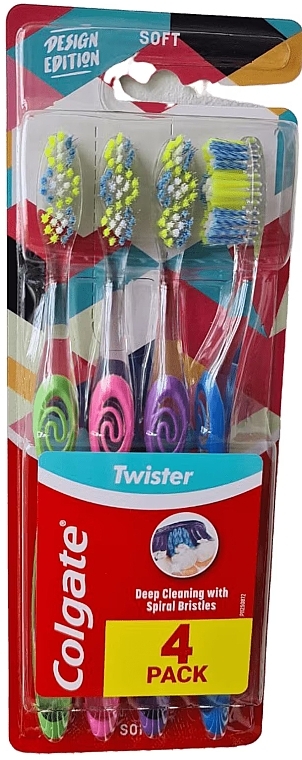 Soft Toothbrush Set, 4 pcs, design 1 - Colgate Twister Design Edition Soft Toothbrush — photo N1