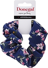 Fragrances, Perfumes, Cosmetics Hair Tie, blue, with flowers - Donegal