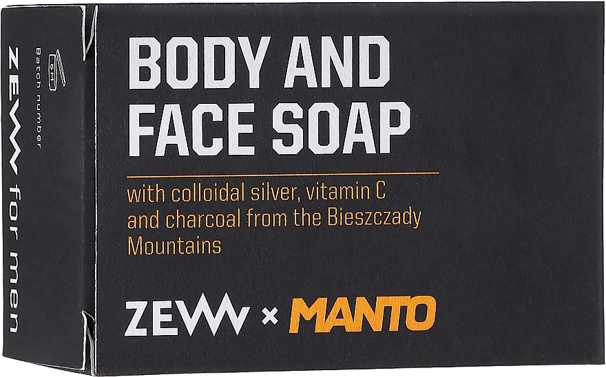 Face & Body Soap with Colloidal Silver, Vitamin C & Charcoal - Zew For Men X Manto Body And Face Soap — photo N2