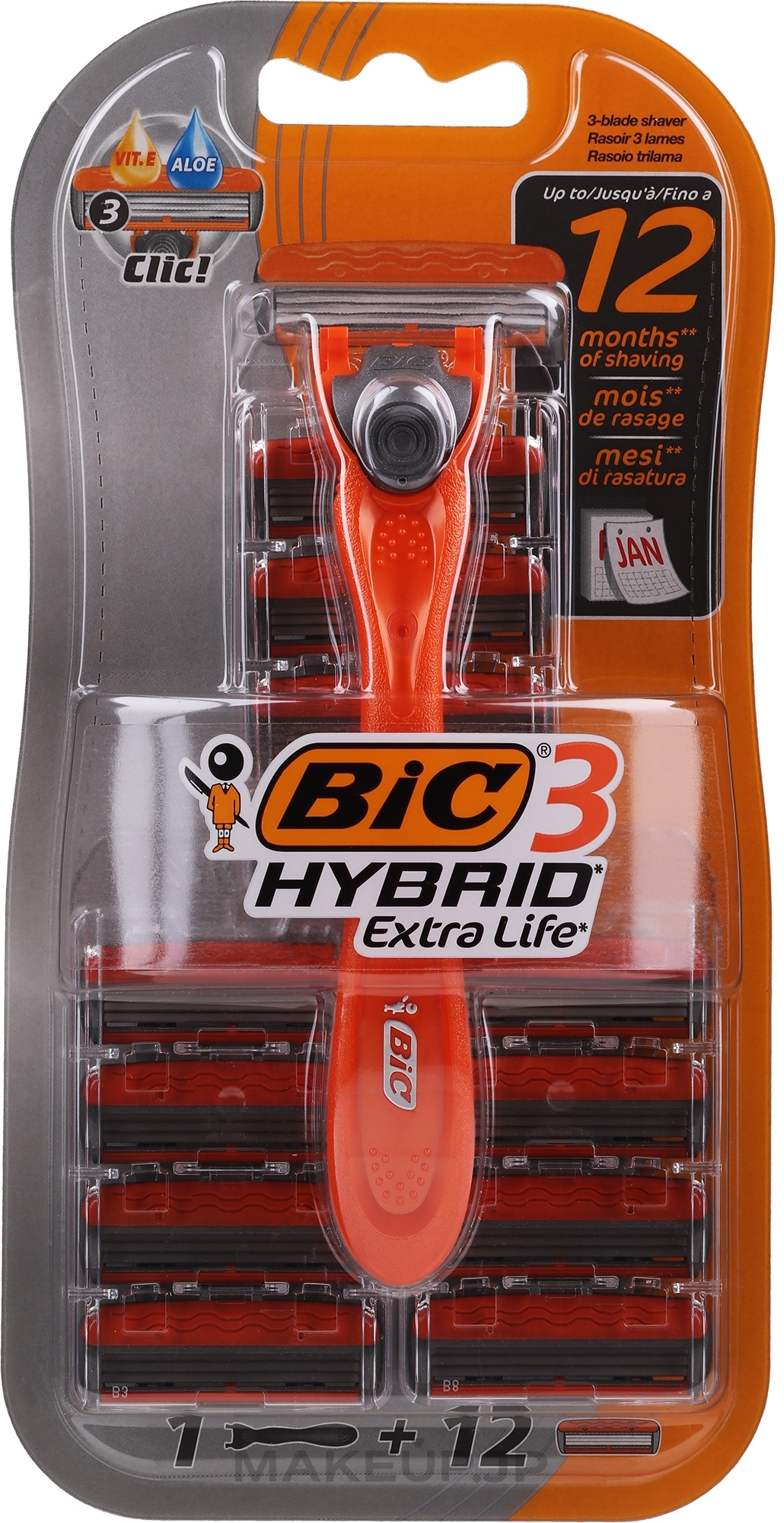 Shaving Razor with 12 cartridges - Bic 3 Hybrid Extra Life — photo 12 szt.