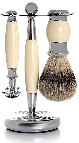 Shaving Set - Golddachs Pure Bristle, Safety Razor Polymer Ivory Chrom (sh/brush + razor + stand) — photo N3