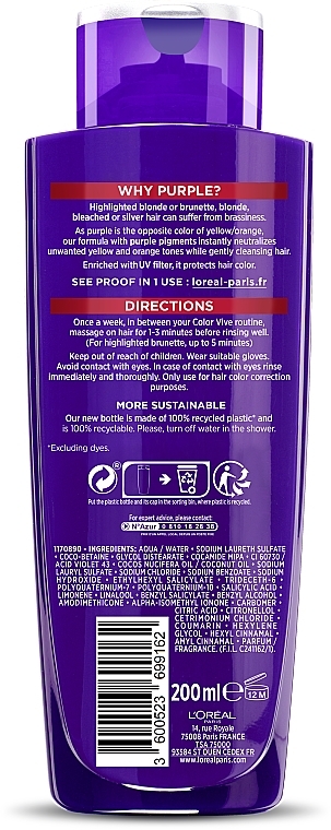 Toning Shampoo for Blonde, Highlighted and Silver Hair - L'Oreal Paris Elseve Purple — photo N6