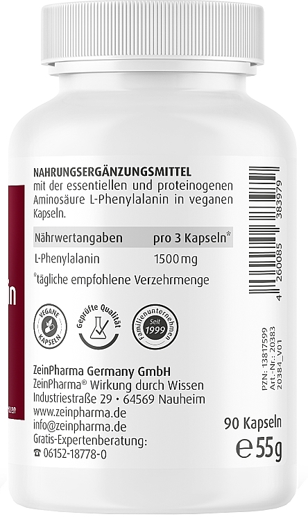 Dietary Supplement "L-Phenylalanine", 500 mg - ZeinPharma — photo N3