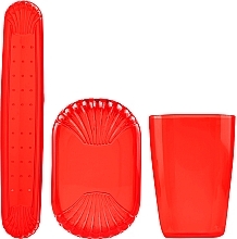 Travel Set, transparent red - Sanel Comfort II (cup1/pcs + toothbr/case/1pcs + soap/case/1pcs) — photo N1