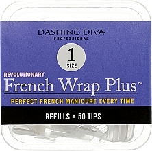 Narrow Nail Tips "French Smile+" - Dashing Diva French Wrap Plus White 50 Tips (Size 1) — photo N1