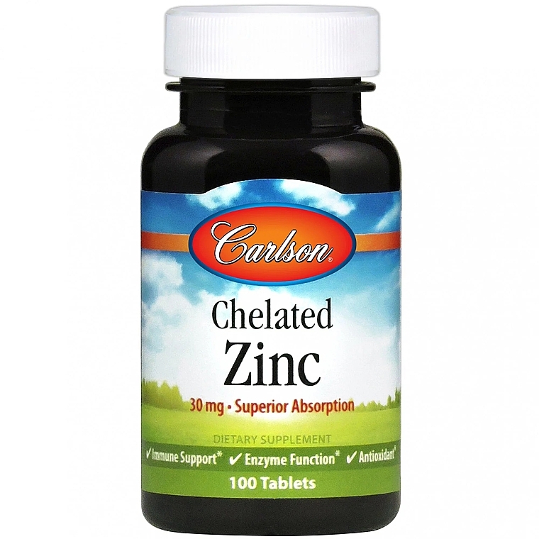 Zinc Chelate Dietary Supplement, 30mg - Carlson Labs Chelated Zinc — photo N1