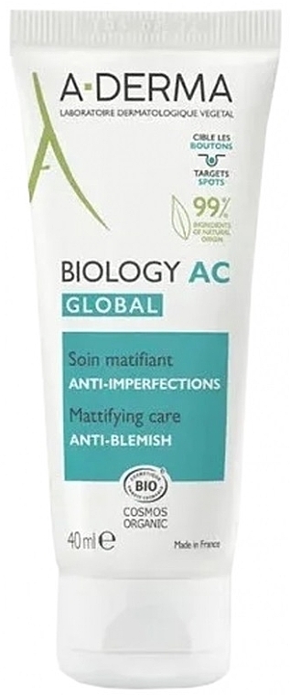 Cream for Problem-Prone Skin - A-Derma Biology AC Global Mattifying Care Anti-Blemish — photo N1