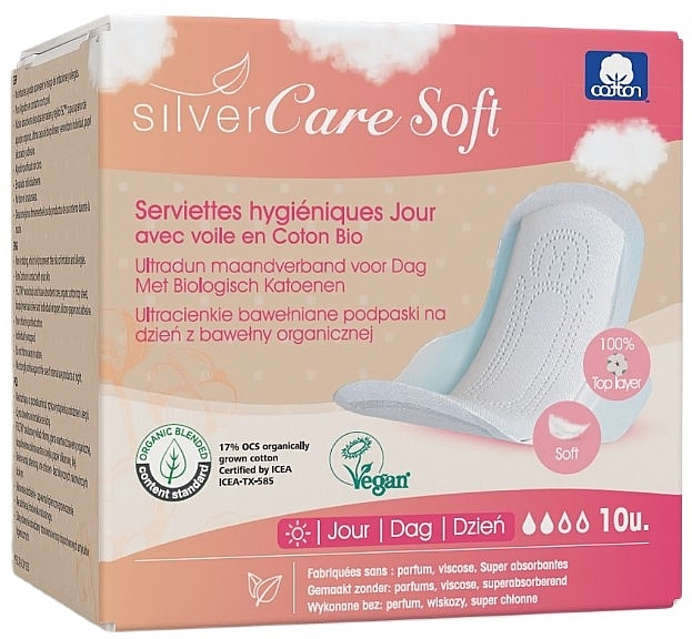 Ultra-Thin Cotton Day Pads with Soft Wings, 10 pcs. - Masmy Silver Care Soft — photo N1